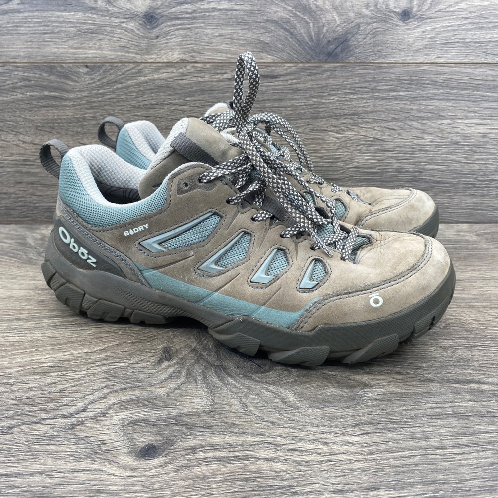 Oboz Sawtooth II Low B-DRY Hiking Shoes Womens 8 Taupe Blue Waterproof Suede